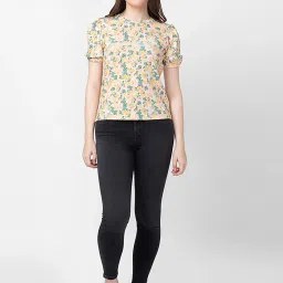 Spykar Yellow & Green Cotton Floral Print Top image 4