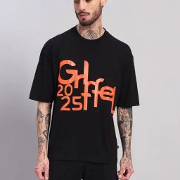 Griffel Black Cotton Loose Fit Printed Sports T-Shirt-picture-38