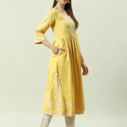 Biba Yellow Embroidered Flared Kurta image 5