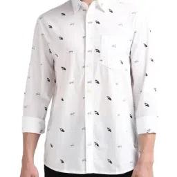 Tommy Hilfiger White Cotton Regular Fit Printed Shirt-image-87