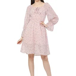 MUMRAA Floral Print Puff Sleeve Georgette Fit & Flare Dress-picture-12