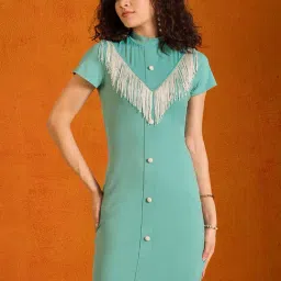 KASSUALLY Sea Green Relaxed Fit Bodycon Dress-image-44