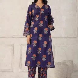 Ganga Grace Blue Colour Beautiful Golden Printed Flower Kurta with Printed Pant-image-26