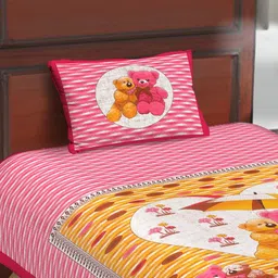 Salgia Teddy-Bear Printed 144 TC Single Bedsheet With 1 Pillow Cover image 2