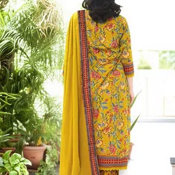 KALINI Women Floral Printed Regular Thread Work Kurta with Trousers & Dupatta image 3