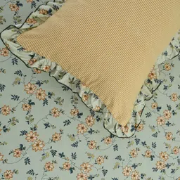 BREVARD White & Beige Floral Printed 210 TC King Bedsheet with 2 Pillow Covers 2.7m x2.7m image 4