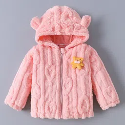 Kookie Kids Full Sleeves Hooded Sweatshirt With Ears & Teddy Bear Applique - Pink-picture-28