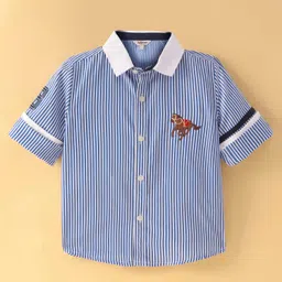 ToffyHouse 100% Woven Cotton Yarn Dyed Striped Full Sleeves  Shirt with Horse Embroidery - Blue-picture-23