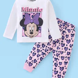 Babyhug Disney Single Jersey Knit Full Sleeves Night Suit with Minnie Mouse Graphics - White & Purple-picture-26