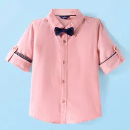 INFINITY Cotton Full Sleeves Solid Shirt with Bow - Red-picture-10