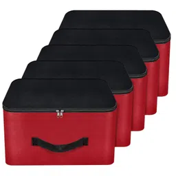 Storite 5 Pack Nylon Underbed Moisture Proof Wardrobe Organizer Storage Bag for Clothes With Zipper Closure and Handle Square -(Red & Black,-picture-22