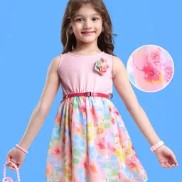 Hola Bonita Woven Sleeveless Floral Printed Dress with Belt - Pink-picture-22