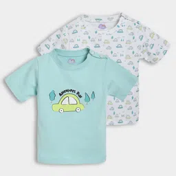 Mi Arcus 100% Cotton Pack Of 2 Half Sleeves Cars Printed Tees - Multi Colour image 1