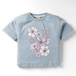 CUCUMBER Sinker Knit Half Sleeves T-Shirt With Floral Print - Light Blue-picture-9