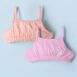 Honeyhap Premium Cotton Elastane Knit Sleeveless Bralettes With Bio Finish & Heart Print Pack of 2 - Lilac Sachet & Tropical Peach-picture-12