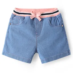 Babyhug Mid Thigh Denim Washed Shorts With Ribbed Waist - Light Blue-picture-22