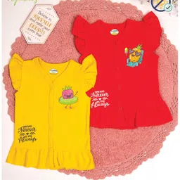 COCOON ORGANICS 100% Cotton Knit Pack Of 2 Cap Sleeves Fruit Printed Jhablas - Red & Yellow-picture-10