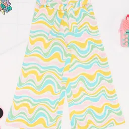 Pantaloons Junior 100% Rayon Woven Waves Printed Palazzo With Belt - Multi Colour-picture-21