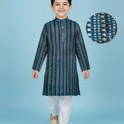 EARTHY TOUCH Woven Full Sleeves Kurta Pajama Set With Sequin Embriodery - Navy Blue-picture-19