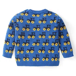 Babyhug Cotton Knit Full Sleeves Sweater Set With Vehicle Design - Blue image 3