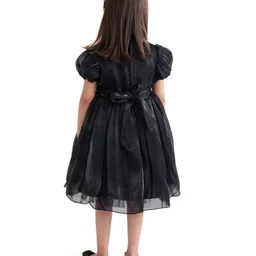 Babyhug Half Sleeves Organza Party Frock with Bow Applique- Black image 4