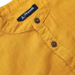 Pine Kids Cotton Woven Full Sleeves Mandarin Collar Solid Shirt - Mustard image 4