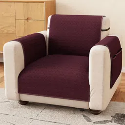 Lukzer Maroon Solid Polyester 1 Piece Sofa Cover With Arms image 5