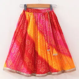 Babyhug Woven Sleeveless Bandhani Print Choli Lehenga With Dupatta - Red image 5