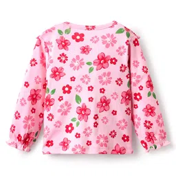 Babyoye 100% Cotton Knit With Eco Jiva Finish Full Sleeves Jhablas with Floral Print Pack of 2 - Red & Pink image 5