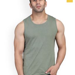 SLOWLORIS Pack Of 2 Round Neck Sleeveless Bio-Wash Cotton Gym Vests-picture-30
