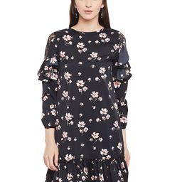 Belle Fille Women Black Crepe Printed A-Line Dress-picture-9