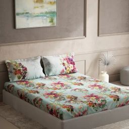 DDecor Floral Green 145 TC Cotton King Bedsheet with 2 Pillow Covers-picture-22