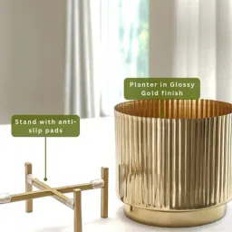 BEHOMA Gold Metal Fluted Planter (8 Inch) image 3