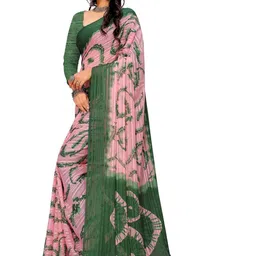 GHAN SALS Tie and Dye Dyed Baluchari Saree with Blouse Piece image 4
