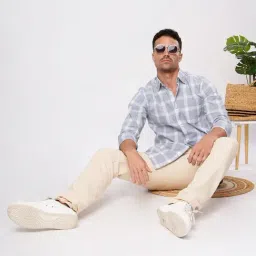 Bene Kleed Light Blue Cotton Checked Regular Fit Shirt image 4