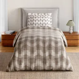 Spaces Light Taupe Cotton Geometric 144 TC Single Bedsheet with 1 Pillow Cover-picture-48