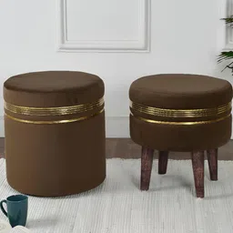 NACIA 2 Piece Brown Textured Wooden Round Ottoman-image-13