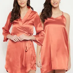 Clovia Orange Nighty With Robe image 1