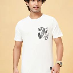 People By Pantaloons Antique White Cotton Regular Fit Printed T-Shirt-picture-4