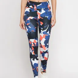 Clovia Blue & Black Camouflage Sports Tights image 1