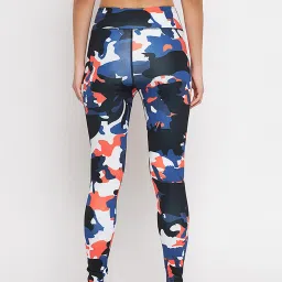 Clovia Blue & Black Camouflage Sports Tights image 2