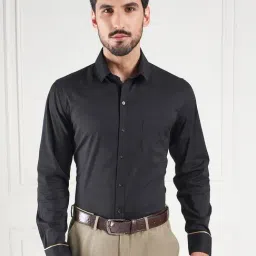 Louis Stitch Black Cotton Regular Fit Texture Shirt-image-90