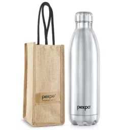 Pexpo Silver Stainless Steel Electro Vacuum Insulated Flask Water Bottle with Jute Bag (1800 ml)-picture-17