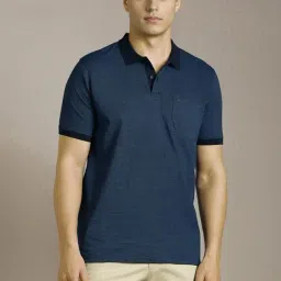 Louis Philippe Navy Cotton Regular Fit Printed Polo T-Shirt-picture-13