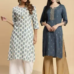 Rangita White & Grey Floral Print Straight Kurta - Pack OF 2-picture-18