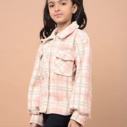 Crimsoune Club Girls Peach Regular Fit Chequered Jacket image 3