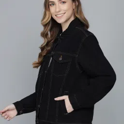 Kotty Black Shirt Collar Denim Jacket image 3