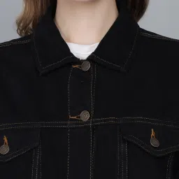 Kotty Black Shirt Collar Denim Jacket image 5
