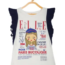 Elle Kids White & Navy Cotton Printed Top image 1