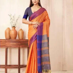 Silk Land Orange & Purple Woven Saree With Unstitched Blouse-picture-19